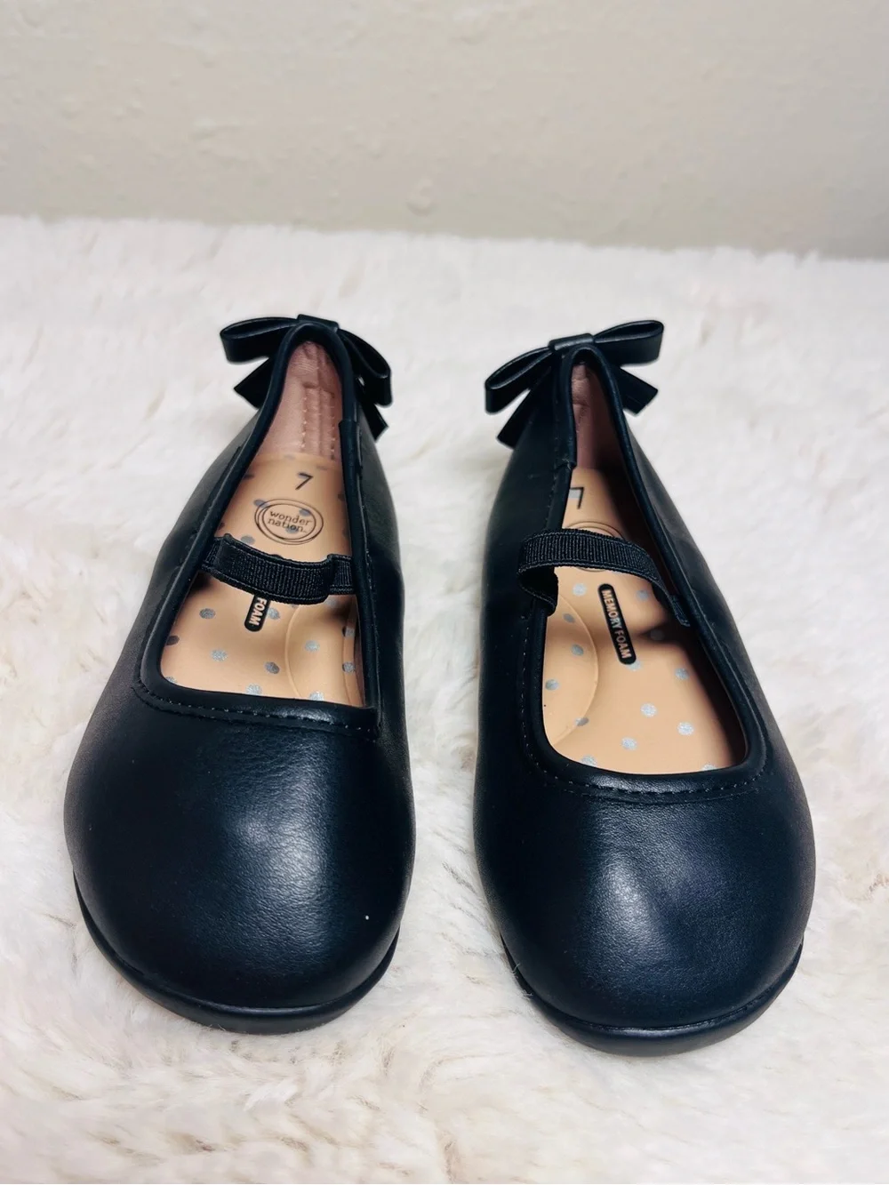 wonder nation Black Girls' Mary Jane Ballet Flats with Heel Bow